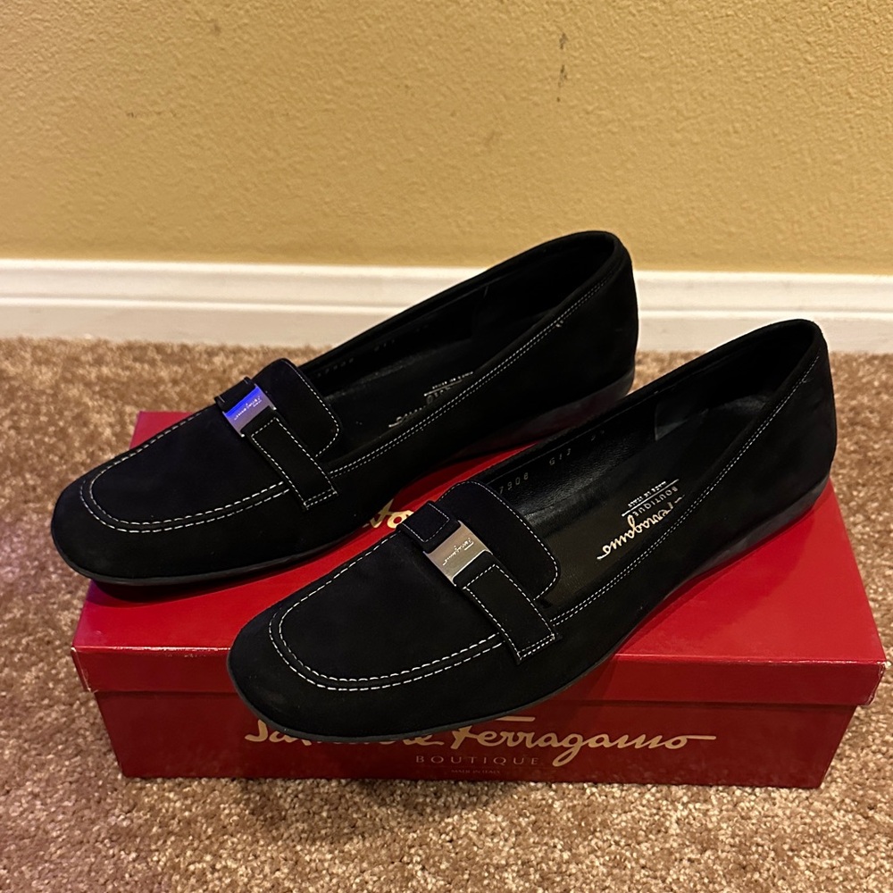 Salvatore Ferragamo Women's Suede Black Loafers
